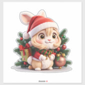 Kerstmis Konijn-meisje Sticker (Vel)