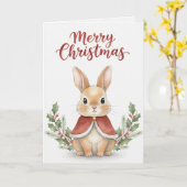 Kerstmis Konijn met Hulst & Cape Kaart (Gele Bloem)