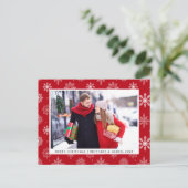 Kerstmis Koppel Foto Sneeuwvlokken Rood Feestdagenkaart (Staand voorkant)