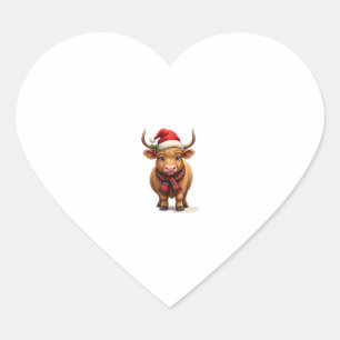 Kerstmis Kortharige Hoogland Koe in Kerstmannenhoe Hart Sticker