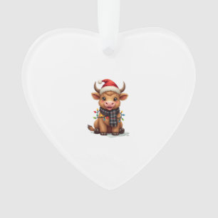 Kerstmis Kortharige Hoogland Koe in Kerstmannenhoe Ornament