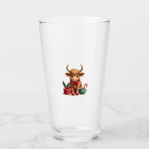 Kerstmis Kortharige Hoogland Koe met Strik Cadeau Glas