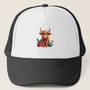 Kerstmis Kortharige Hoogland Koe met Strik Cadeau Trucker Pet