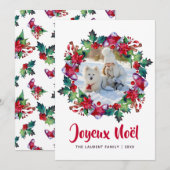 Kerstmis Kous Kranz Bloemen Foto Feestdagenkaart (Voorkant / Achterkant)