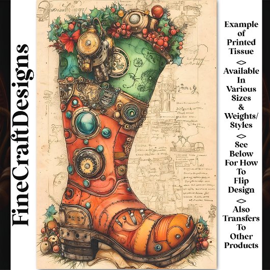 Kerstmis Kous Steampunk Sfeer BL5 Decoupage Tissuepapier