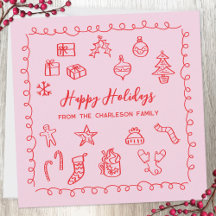 Kerstmis Krabbel Doodle Rood en Roze Kaart