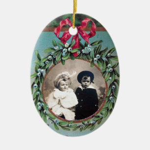 KERSTMIS KRANS MET MISTELTEEN FOTO SJABLOON KERAMISCH ORNAMENT