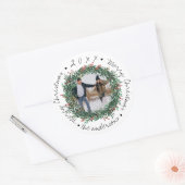  Kerstmis Krans Rode Bessen Naam Foto Ronde Sticker (Envelop)