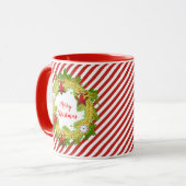 Kerstmis Krans Rode Strepen Mok (Voorkant links)
