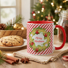 Kerstmis Krans Rode Strepen Mok