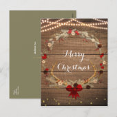 Kerstmis krans van hertengewei met hout en lichten feestdagenkaart (Voorkant / Achterkant)