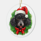 Kerstmis krans zwarte poedel keramisch ornament (Links)