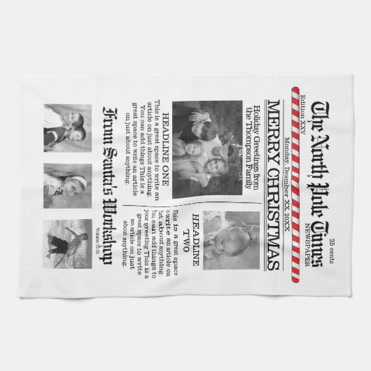 Kerstmis, krant North Pole Times Theedoek (Horizontaal)