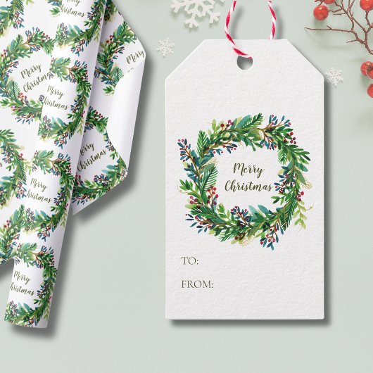 Kerstmis Kranz Midden Geschenkentas Cadeaulabel