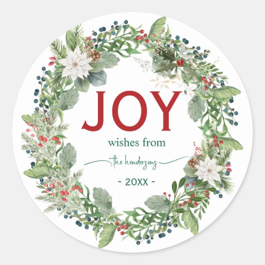 Kerstmis Kranz Naam Handgeschreven Schrift Rood Ronde Sticker (Voorkant)