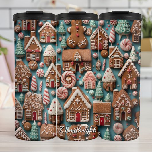 Kerstmis Kruidkoek Patroon Kunst Thermosbeker