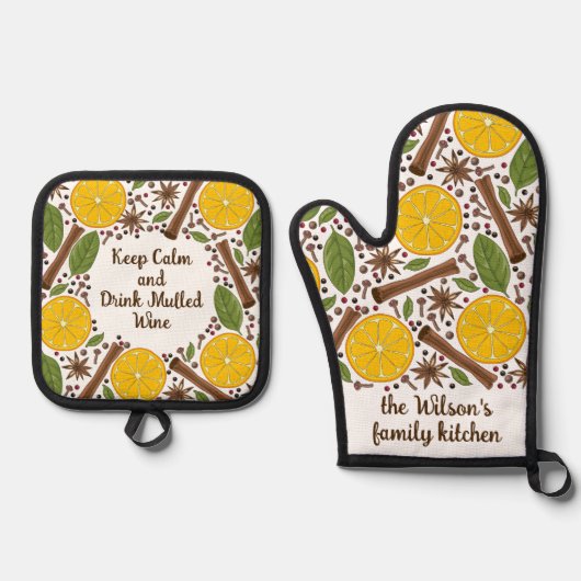 Kerstmis kruidnag wine  ovenwant & pannenlap set (Voorkant)