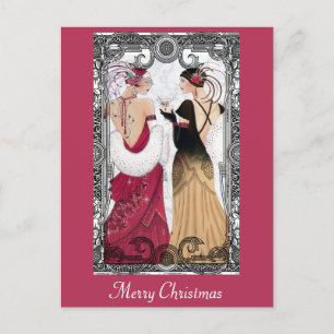 Kerstmis,  Kunst Deco Dames Briefkaart
