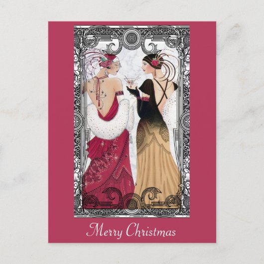Kerstmis,  Kunst Deco Dames Briefkaart (Voorkant)