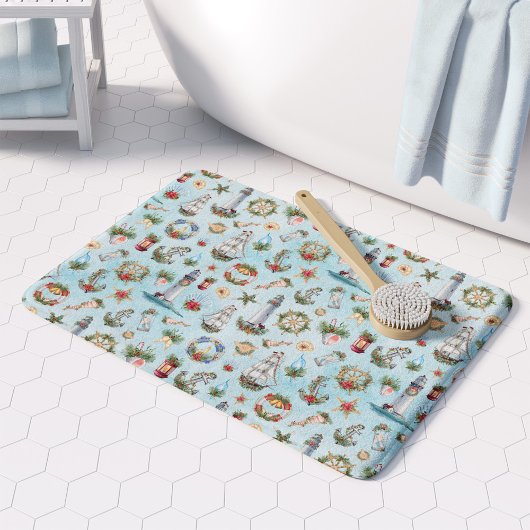 Kerstmis kust nautische vuurtorens schip badmat