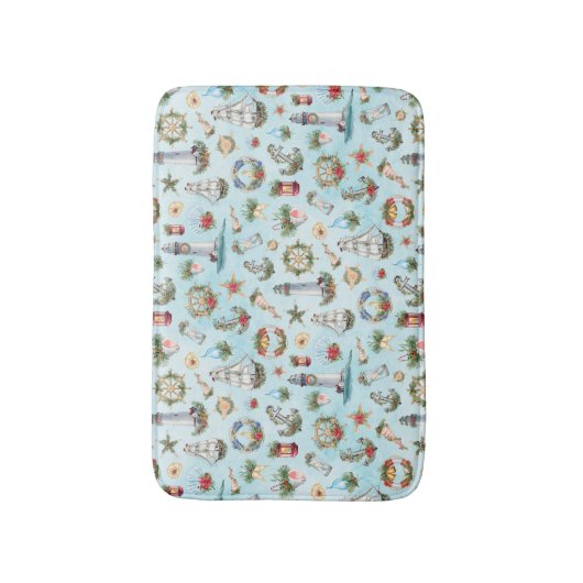 Kerstmis kust nautische vuurtorens schip badmat (Voorkant Verticaal)