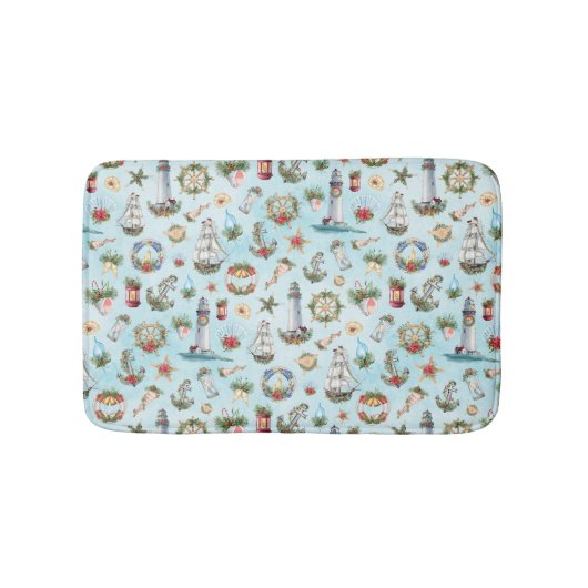 Kerstmis kust nautische vuurtorens schip badmat (Voorkant)