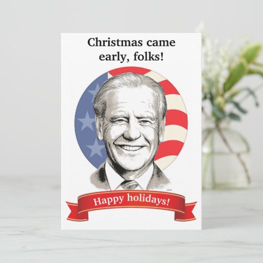 Kerstmis kwam vroeg, mensen! Biden kerstkaart (Staand voorkant)