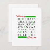 Kerstmis Kwanzaa Hanukkah Solstice Yuletide Feestdagenkaart (Voorkant / Achterkant)