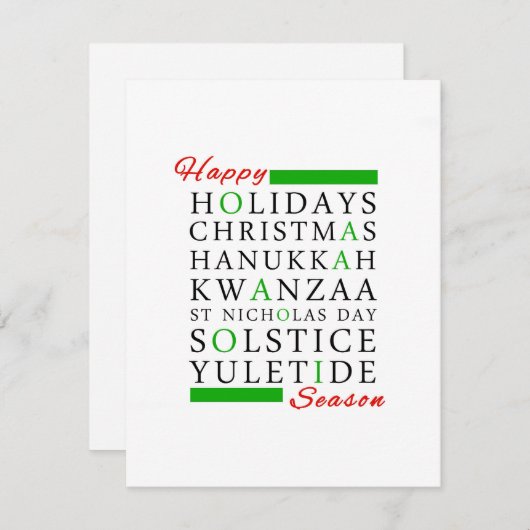 Kerstmis Kwanzaa Hanukkah Solstice Yuletide Feestdagenkaart (Voorkant / Achterkant)