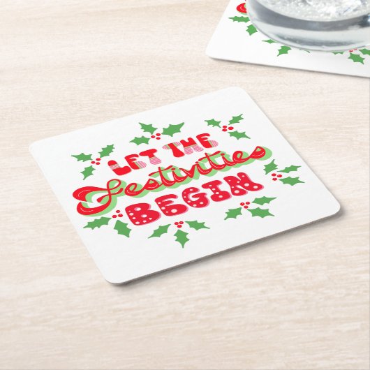 Kerstmis laat de feestdagen beginnen kartonnen onderzetters (Schuin)