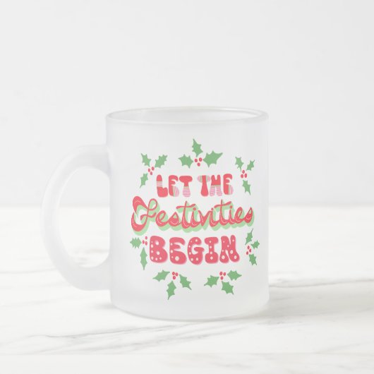 Kerstmis laat de feestdagen beginnen matglas koffiemok (Links)