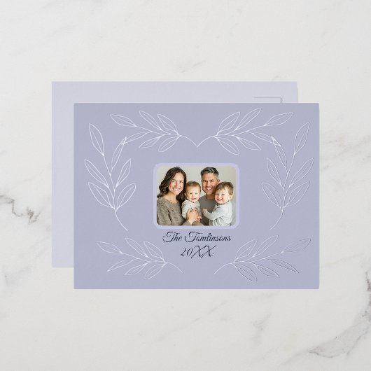Kerstmis laat familiefoto gepersonaliseerd script  folie feestdagen briefkaart (Voorkant / Achterkant)