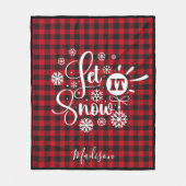 Kerstmis laat het sneeuwrood baffalo plaid monogra fleece deken (Voorkant)