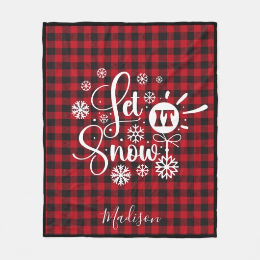 Kerstmis laat het sneeuwrood baffalo plaid monogra fleece deken (Voorkant)