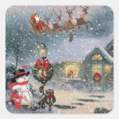Kerstmis laat het SneeuwSanta Sleigh Reindeer Holi Vierkante Sticker (Voorkant)