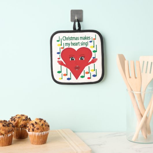 "Kerstmis laat mijn hart zingen" zingend hart Pannenlap (Insitu(Ophanging))