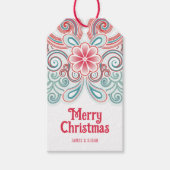 Kerstmis label met rode en groene bloemen cadeaulabel (Voorkant)
