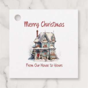 Kerstmis labels die zeggen "Van ons huis naar het