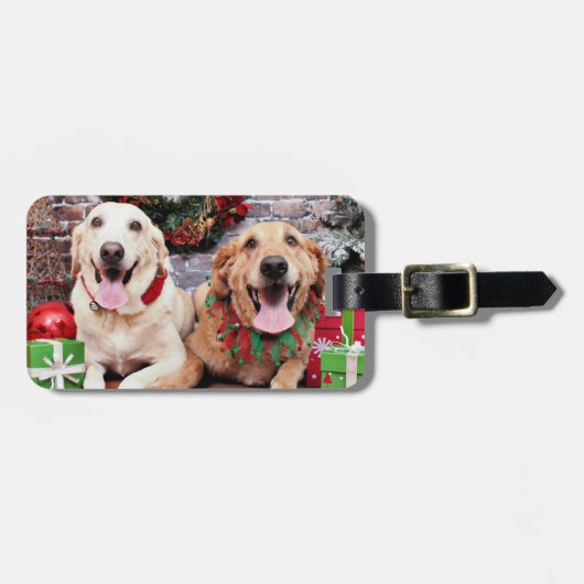 Kerstmis - Labrador Ally - Golden Retriever Wrigl Bagagelabel (Voorkant horizontaal)