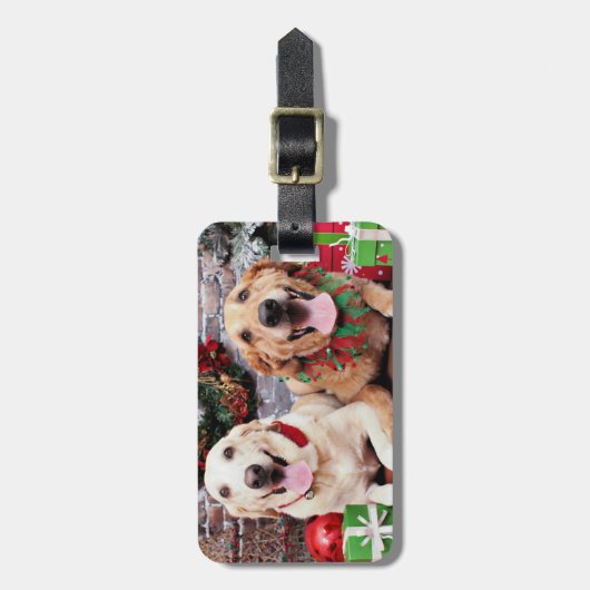 Kerstmis - Labrador Ally - Golden Retriever Wrigl Bagagelabel (Voorkant verticaal)