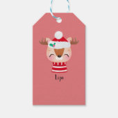 Kerstmis lachend rendiergezicht cadeaulabel (Voorkant)