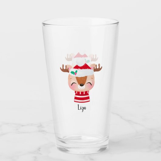 Kerstmis lachend rendiergezicht glas (Voorkant)