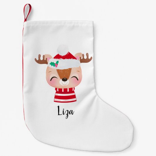 Kerstmis lachend rendiergezicht kleine kerstsok (Voorkant)