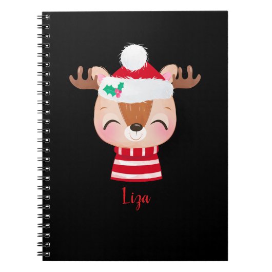 Kerstmis lachend rendiergezicht notitieboek (Voorkant)