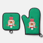 Kerstmis lachend rendiergezicht ovenwant & pannenlap set (Voorkant)