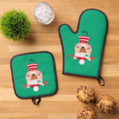 Kerstmis lachend rendiergezicht ovenwant & pannenlap set (Top down)