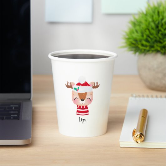 Kerstmis lachend rendiergezicht papieren bekers (Insitu)