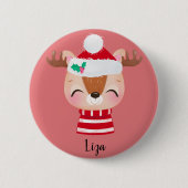 Kerstmis lachend rendiergezicht ronde button 5,7 cm (Voorkant)