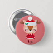 Kerstmis lachend rendiergezicht ronde button 5,7 cm (Voorkant /achterkant)