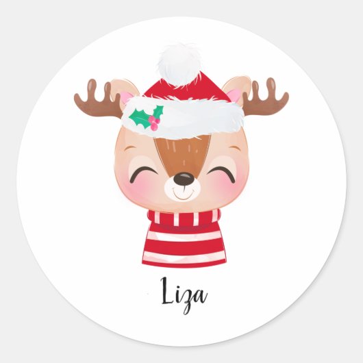 Kerstmis lachend rendiergezicht ronde sticker (Voorkant)